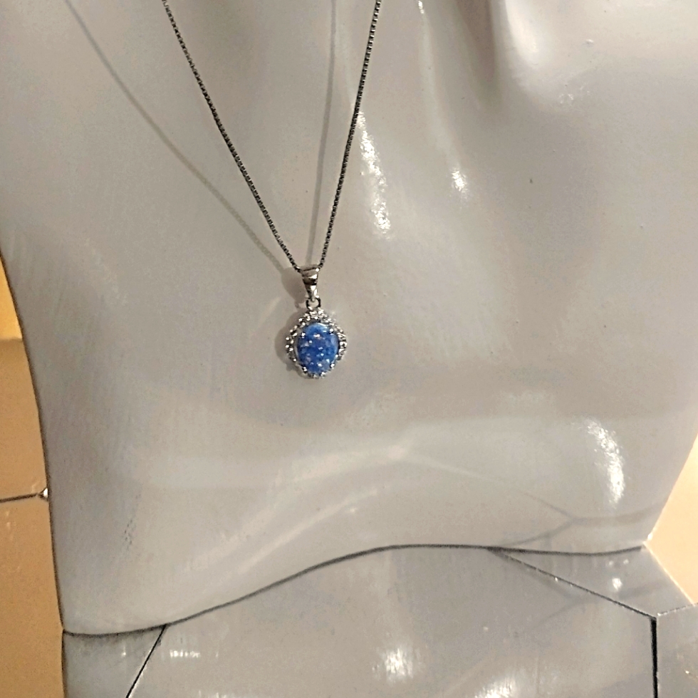 925 Sterling Silver Blue Color Sapphire Pendant.